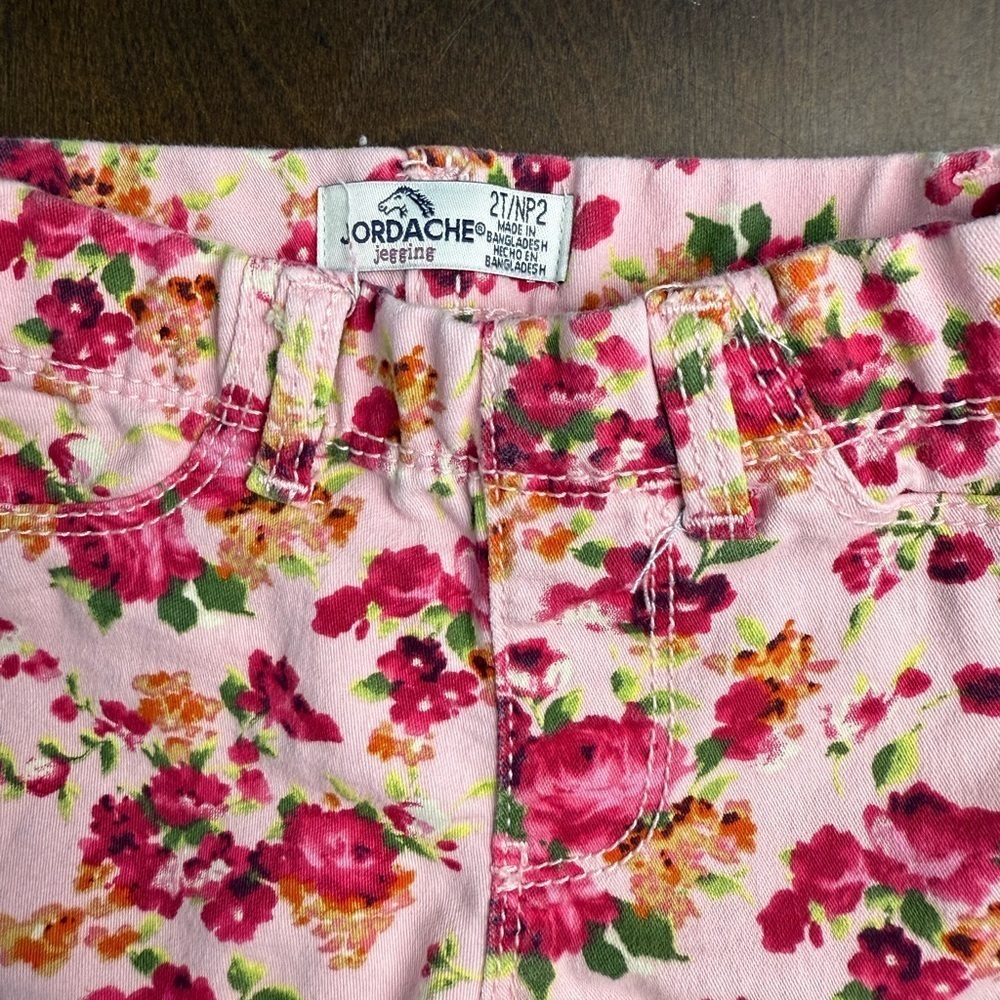 Jordache Kids Floral Leggings - Pink and Green - Picture 2 of 4